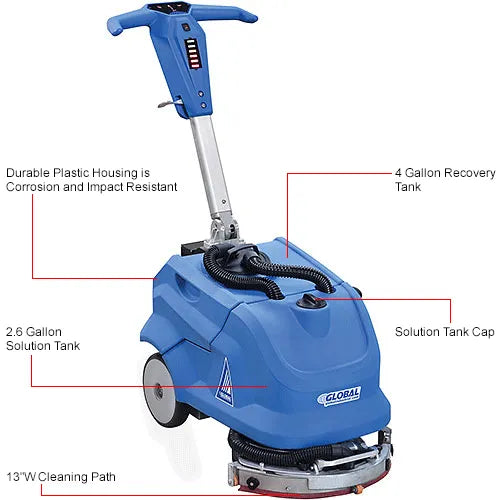 Global Industrial™ Auto Battery Floor Scrubber, 13" Cleaning Path