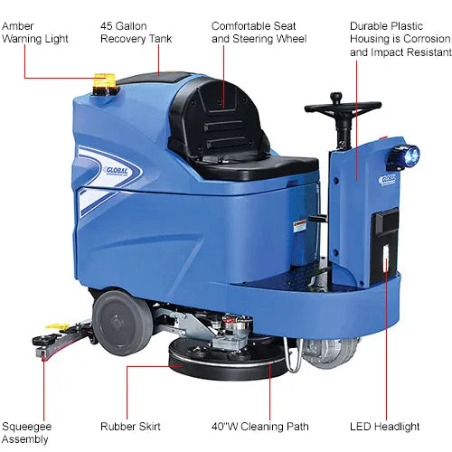 Global Industrial™ Auto Ride-On Floor Machine Scrubber, 40" Cleaning Path