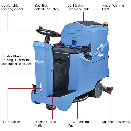 Global Industrial™ Auto Ride-On Floor Scrubber, 22" Cleaning Path