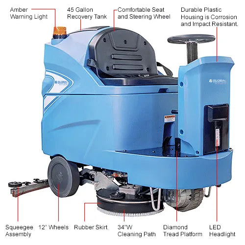 Global Industrial™ Auto Ride-On Floor Scrubber, 34" Cleaning Path