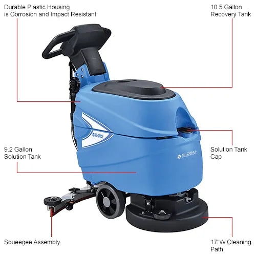Global Industrial™ Auto Walk-Behind Floor Scrubber 17" Cleaning Path, Two 80 Amp Batteries