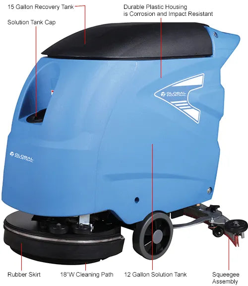 Global Industrial™ Auto Walk-Behind Floor Scrubber, 18" Cleaning Path - Battery Powered