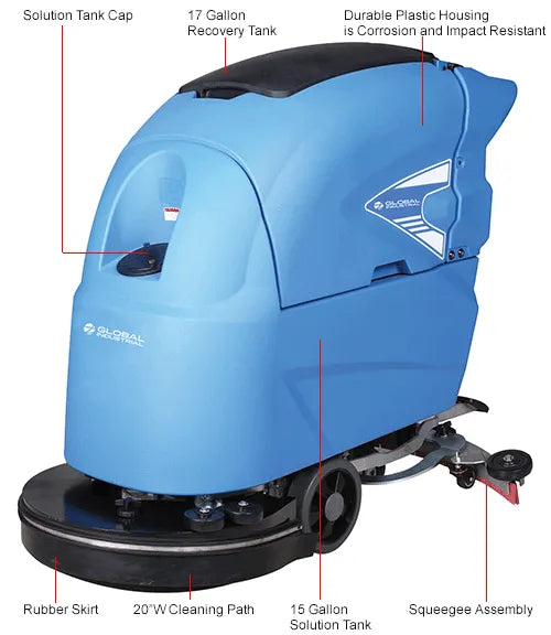 Global Industrial™ Auto Walk-Behind Floor Scrubber, 20" Cleaning Path