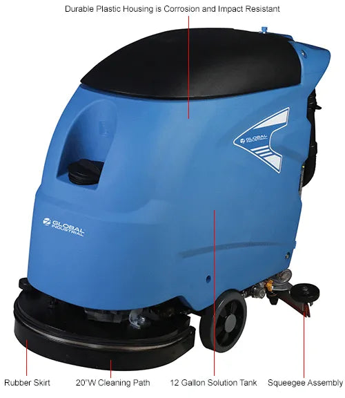 Global Industrial™ Electric Walk-Behind Auto Floor Scrubber, 20" Cleaning Path