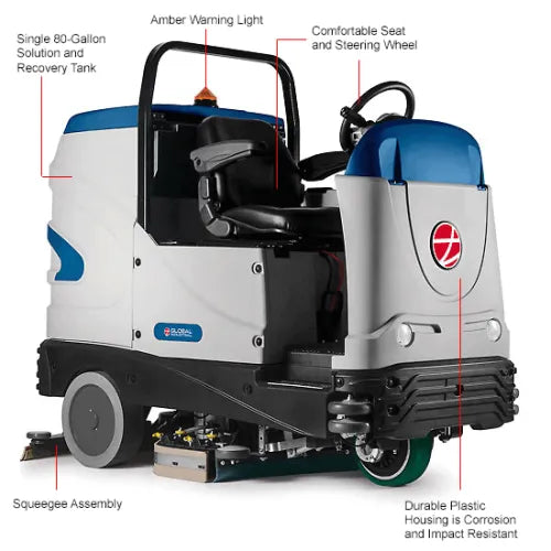 Global Industrial™ Recirculating Water Auto Ride-On Floor Scrubber, 34" Cleaning Path